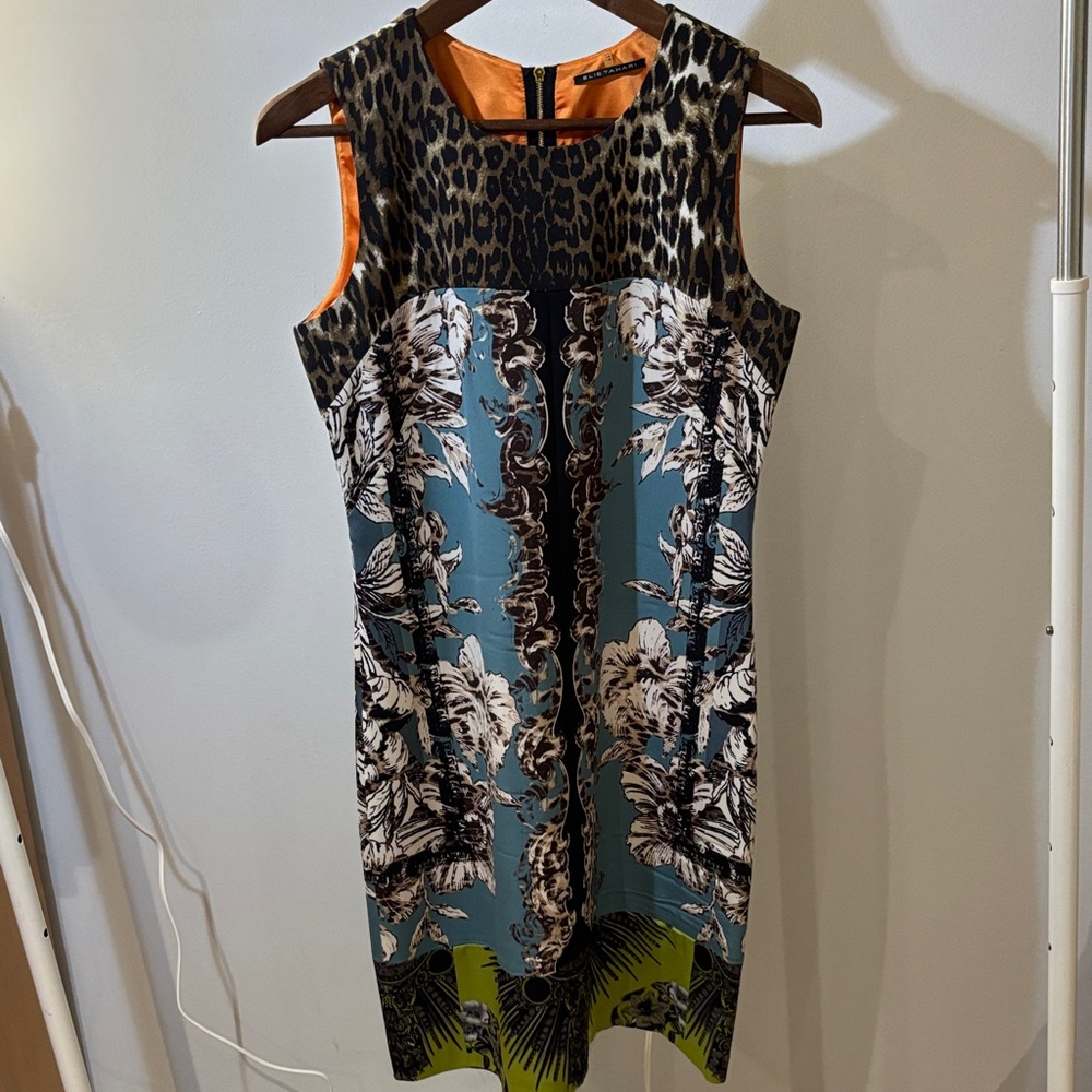 Elie Tahari Multicolor Print Midi Dress